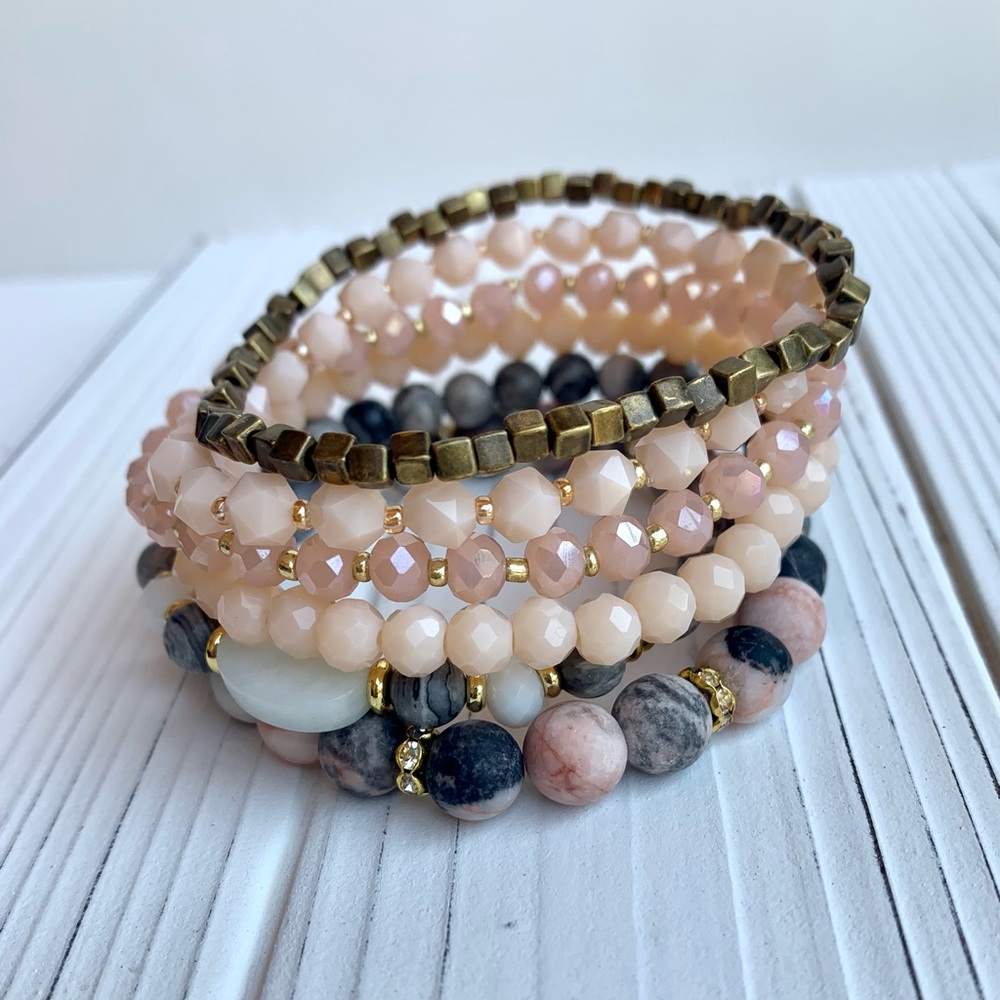 Pink and Gray Bracelet Set